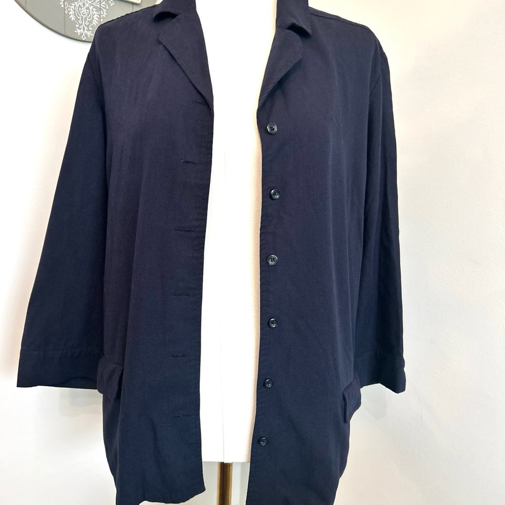 Talbots Navy Linen Blend Blazer Jacket Collared Button Down Shacket Size 14 - Picture 5 of 11